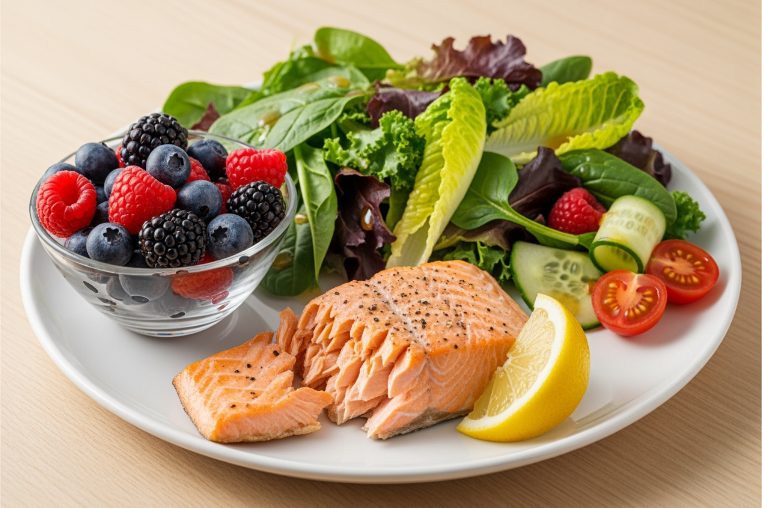 healthy recovery foods like salmon, berries, and leafy greens - natural muscle recovery