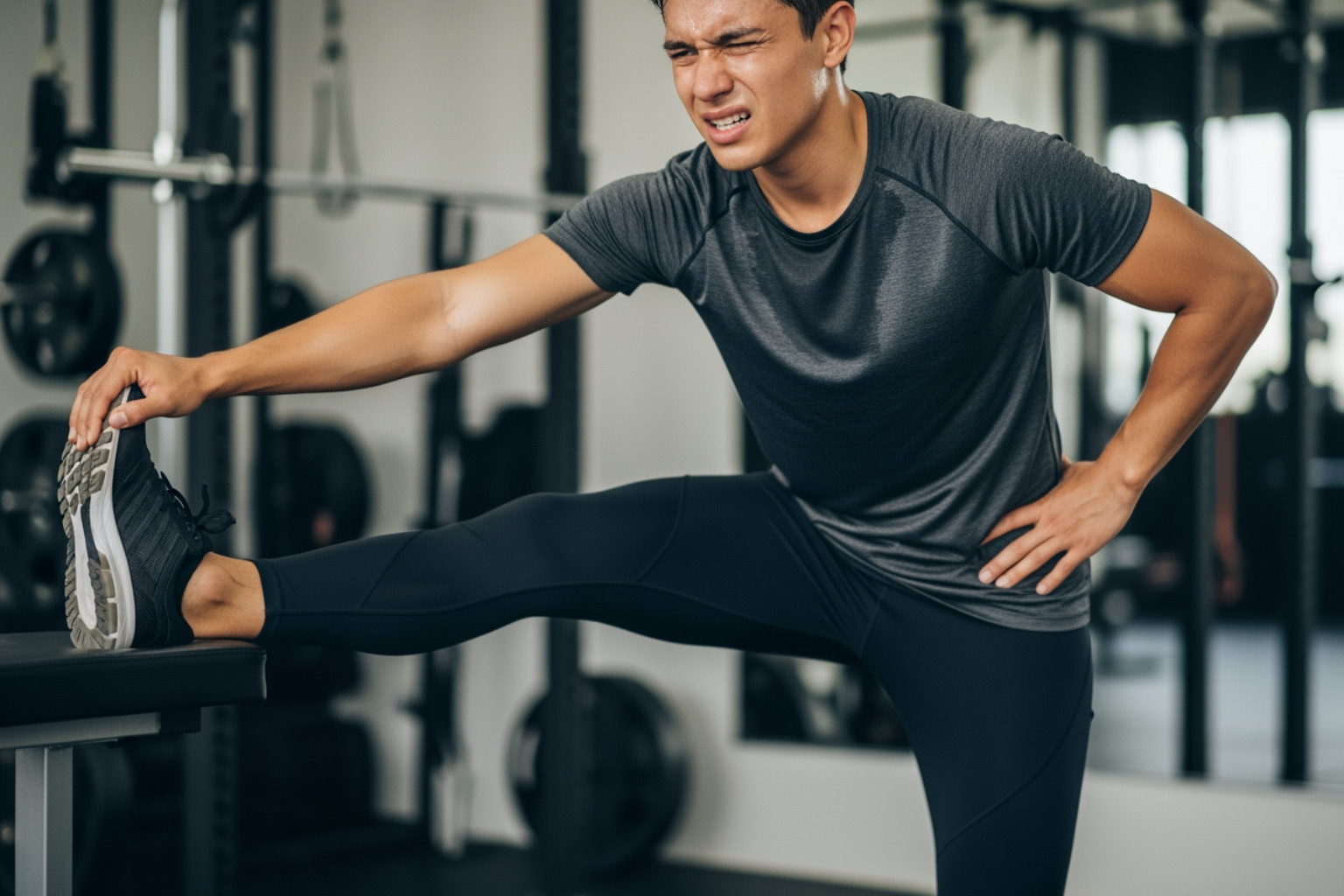 a person stretching a stiff leg - leg doms recovery a person stretching a stiff leg - leg doms recovery