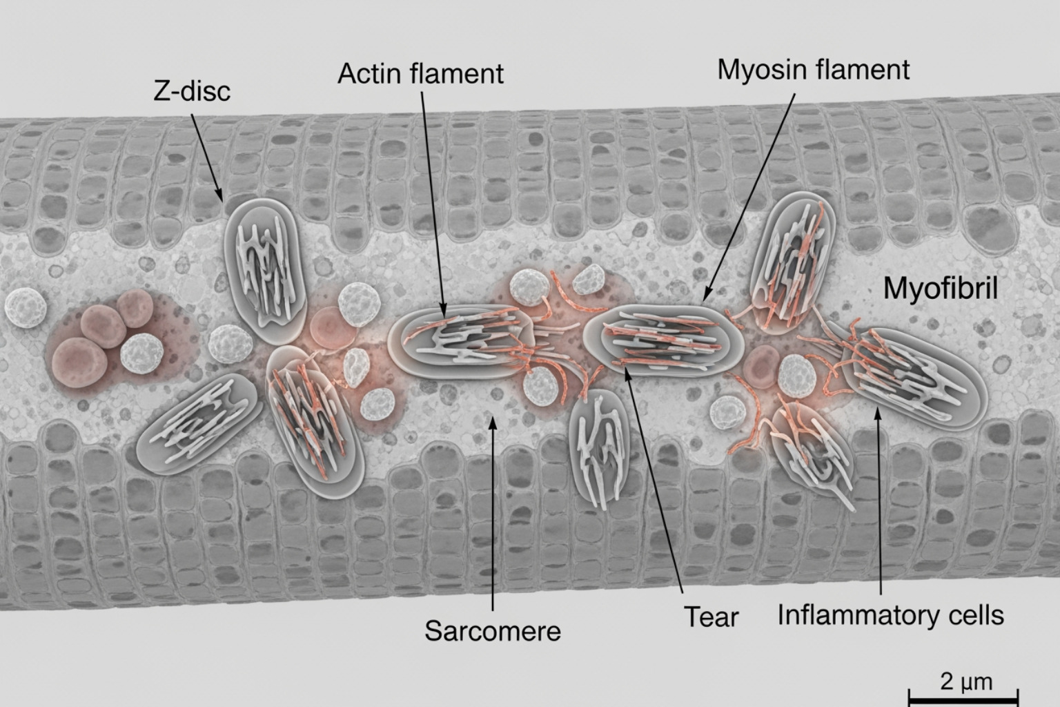 diagram showing microscopic tears in muscle fibers - post leg day recovery
