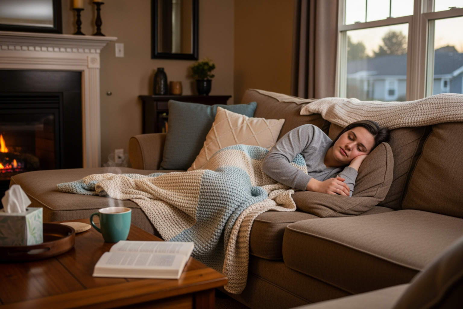person looking unwell but resting comfortly on a sofa - whole body is sore person looking unwell but resting comfortly on a sofa - whole body is sore