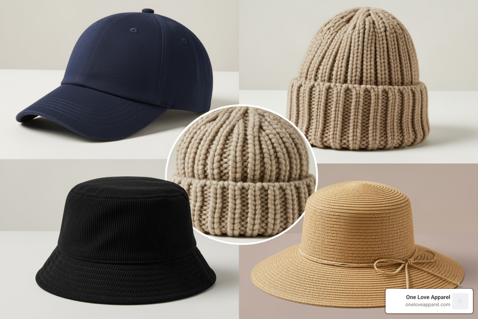 collage showcasing different styles of comfortable hats: baseball cap, beanie, bucket hat, sun hat - comfortable hats collage showcasing different styles of comfortable hats: baseball cap, beanie, bucket hat, sun hat - comfortable hats