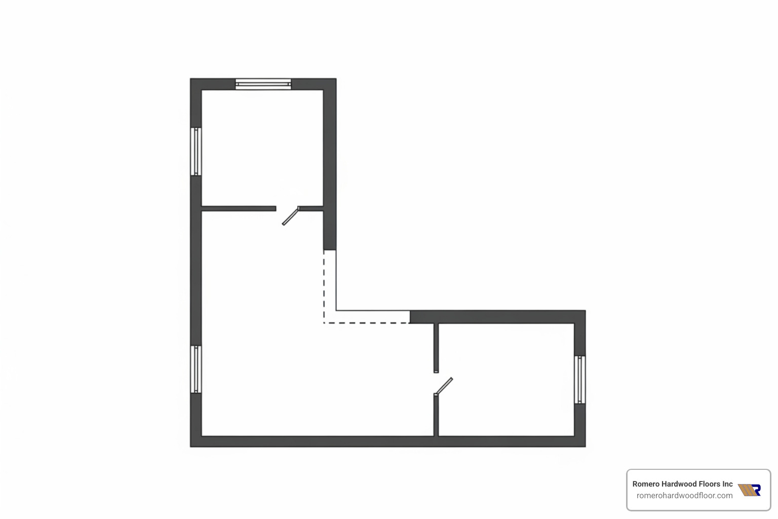 floor plan showing how to divide a complex room into smaller rectangles - wood flooring calculator