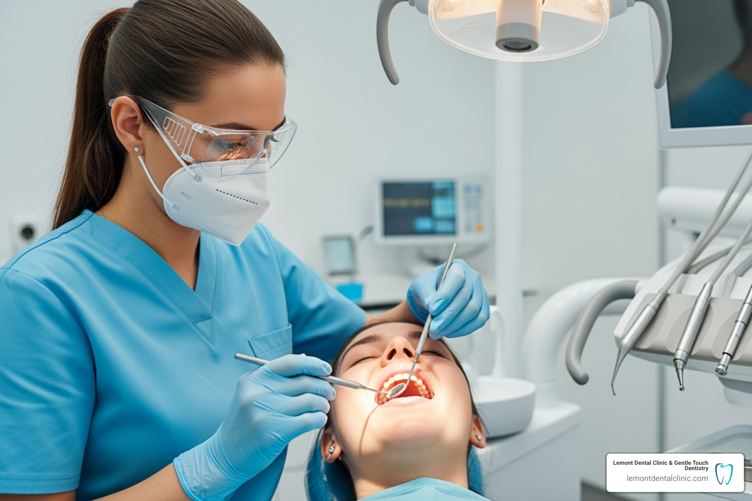 dental hygienist performing a cleaning on a patient - how long does a dental cleaning take