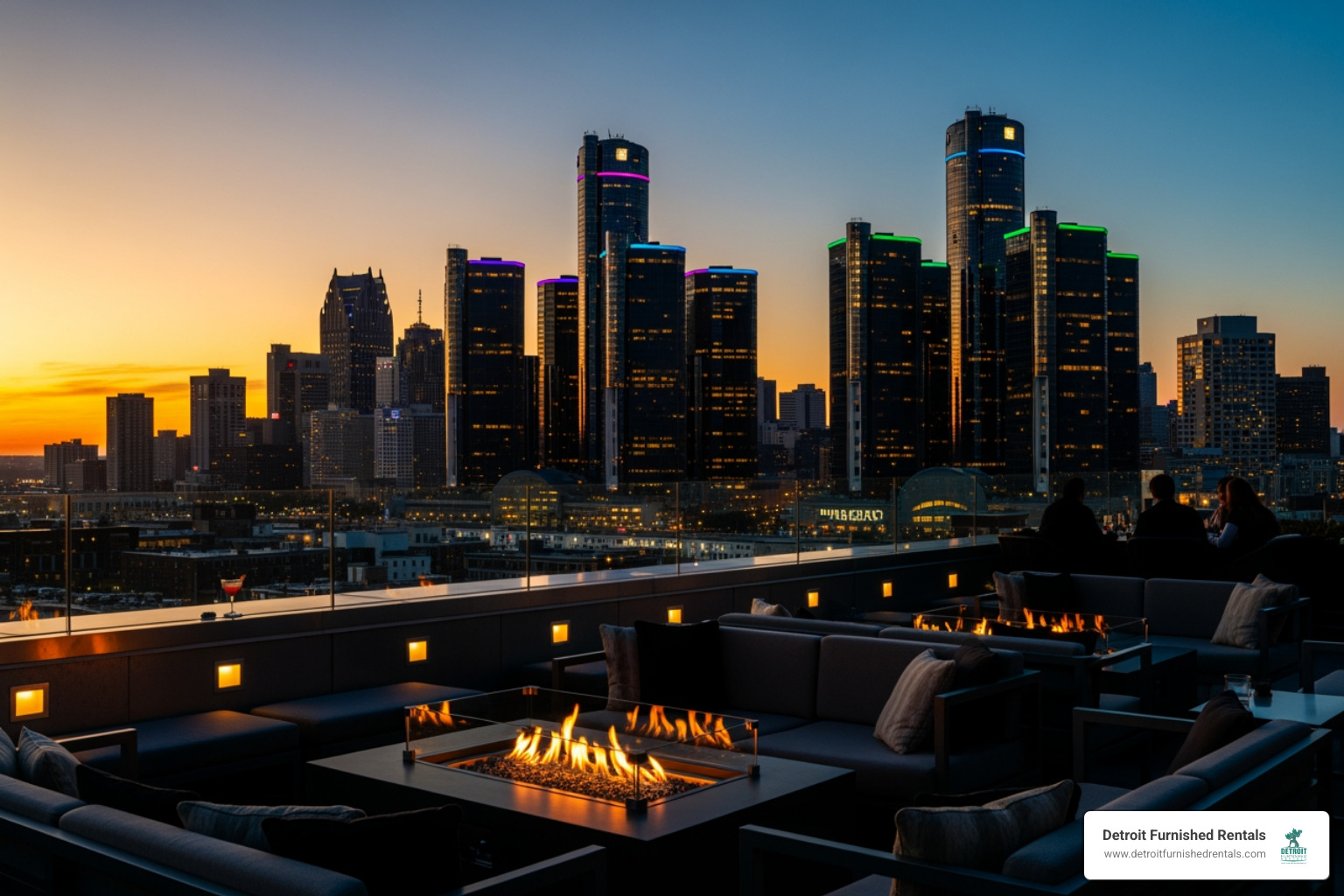 the skyline view from The Monarch Club - Best Detroit patios