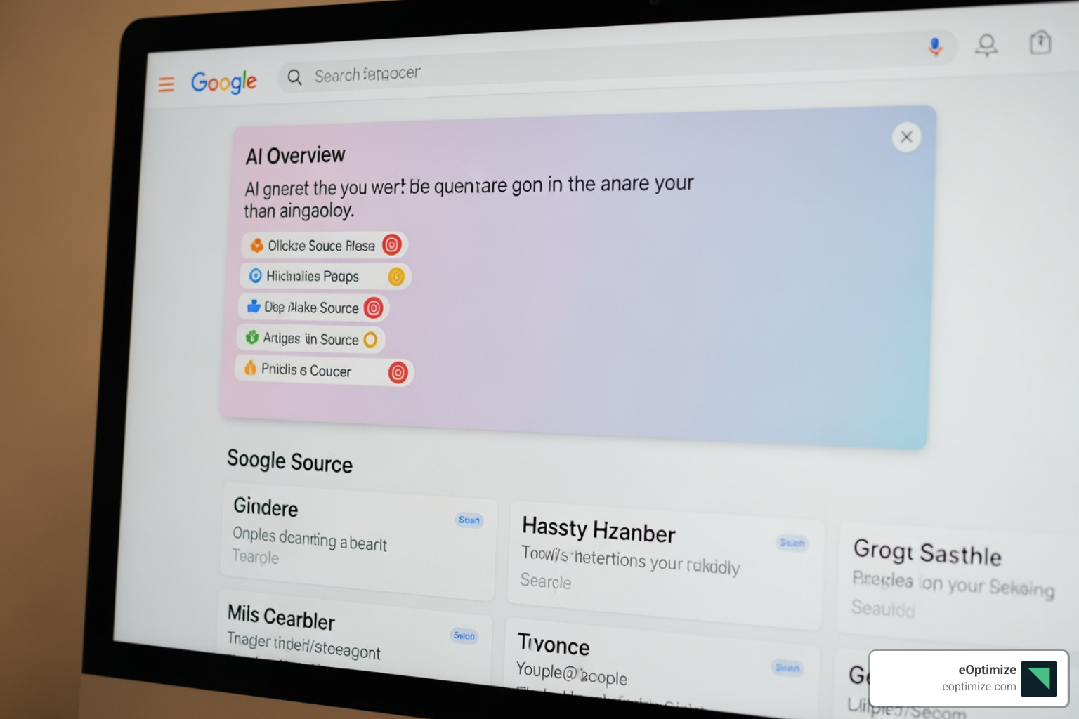 modern Google search results page featuring an AI Overview - AI SEO strategy