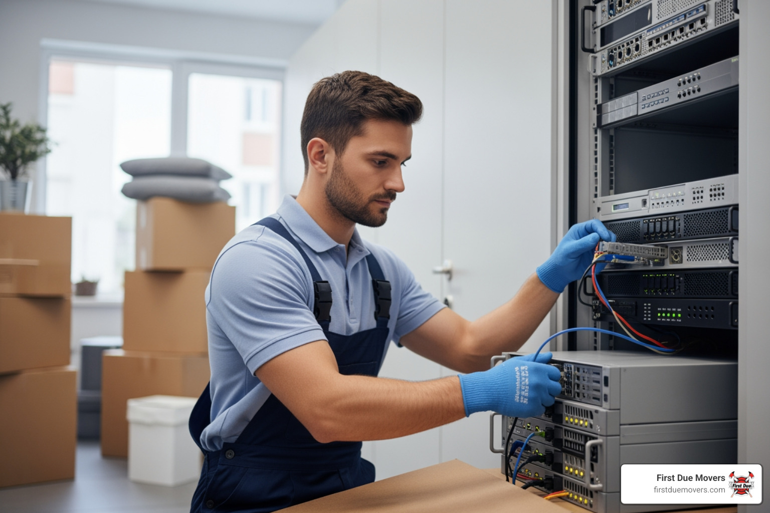 Infographic showing the key differences between residential and commercial moving: Commercial moves require specialized certifications like ProMover and COIC, use equipment like server carts and custom crates, focus on minimizing business downtime, involve IT disconnect and reconnect services, and must comply with Washington UTC regulations, while residential moves focus on household goods, use standard moving equipment, prioritize personal belongings, and have flexible timelines - certified commercial moving technician in tacoma, wa