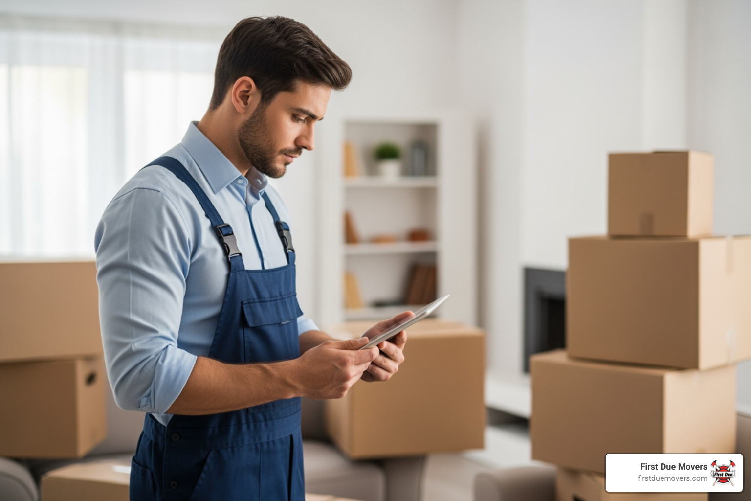 Infographic showing three stages of a moving inspection: Pre-Move Survey with clipboard and home icon, Inventory Creation with checklist and boxes, and Post-Move Verification with delivery truck and inspection documents - long-distance moving inspection in seattle, wa