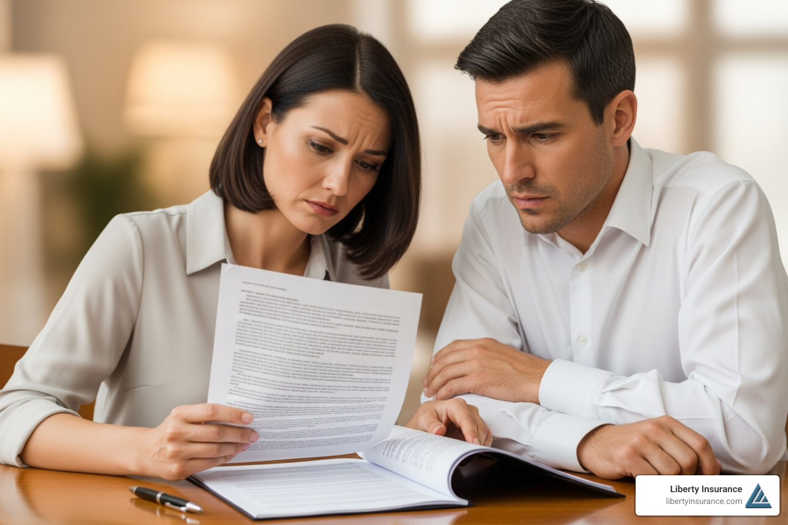 A couple looking concerned while reading a document - Wedding insurance guide