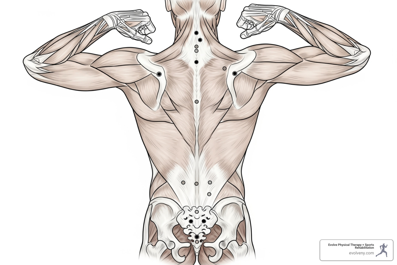 Illustration of different pressure points on the back - manual therapy techniques