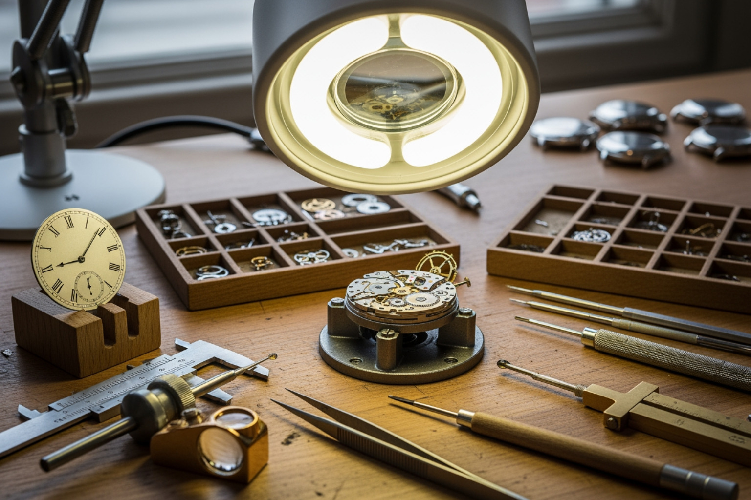 A watchmaker's bench. A watchmaker's bench.