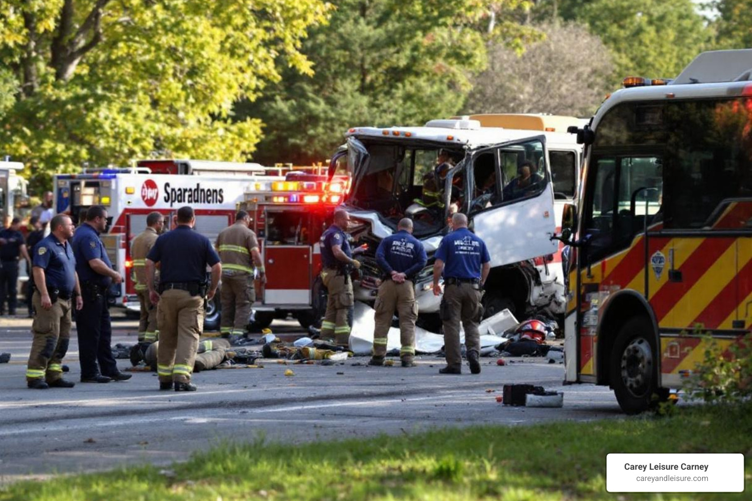 an accident scene with emergency responders - spring hill bus accident lawyer