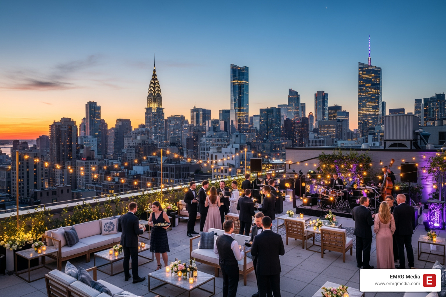 New York City event on rooftop with skyline - event planning services nyc