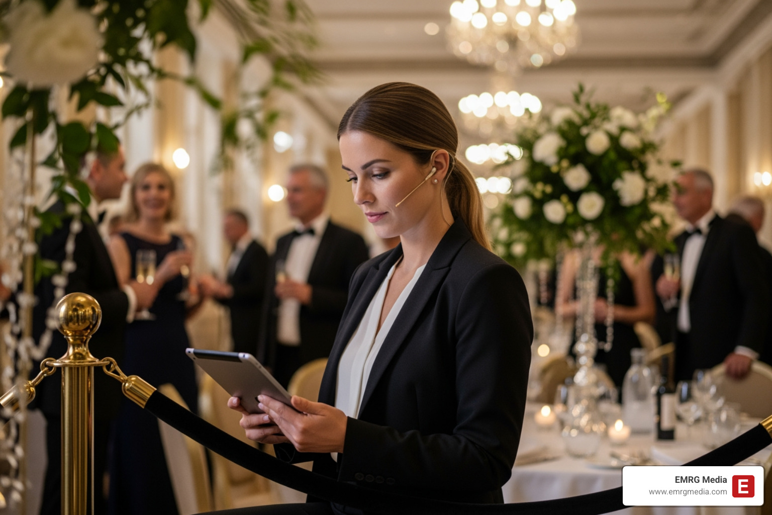 Planner calmly coordinating behind the scenes at a busy event - event planning services nyc