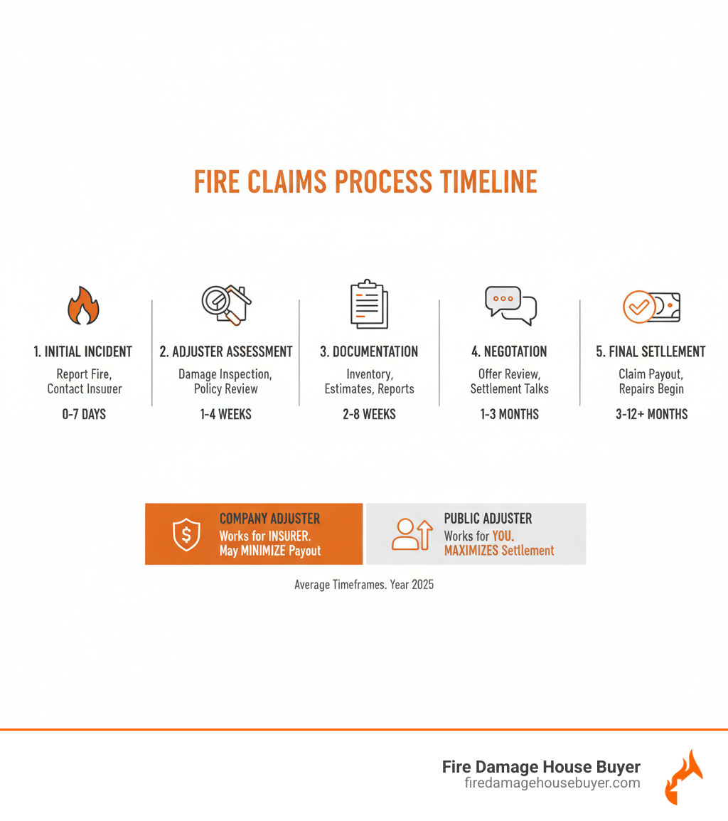 infographic showing the fire claims process timeline  - fire claims adjuster 