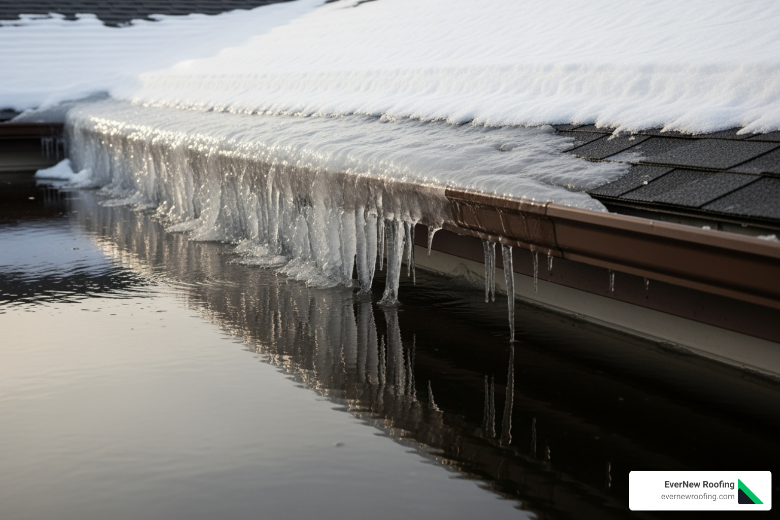 ice dam forming on a roof eave - farmington hills roofing