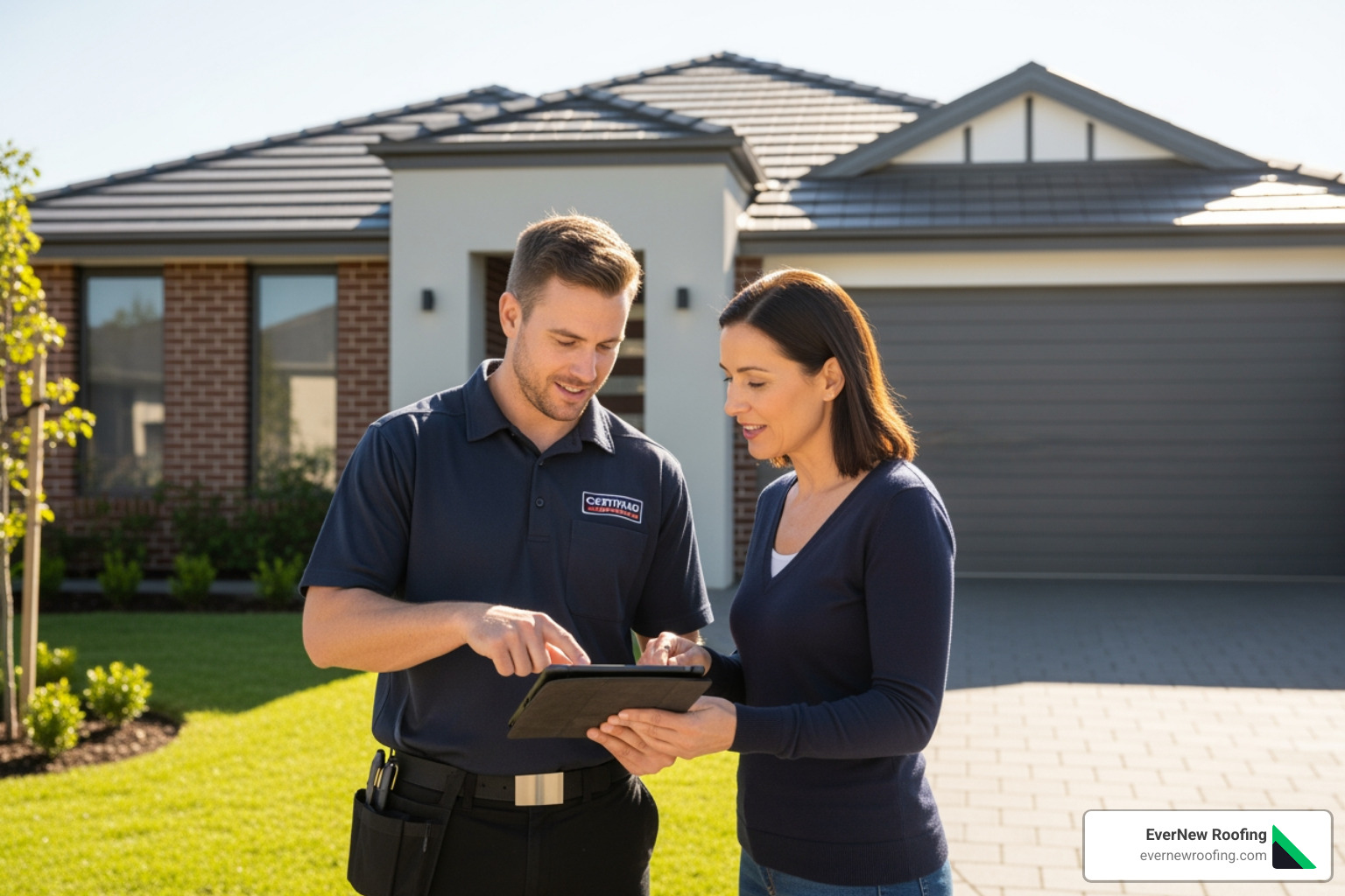 certified roofer discussing plans with a homeowner - farmington hills roofing