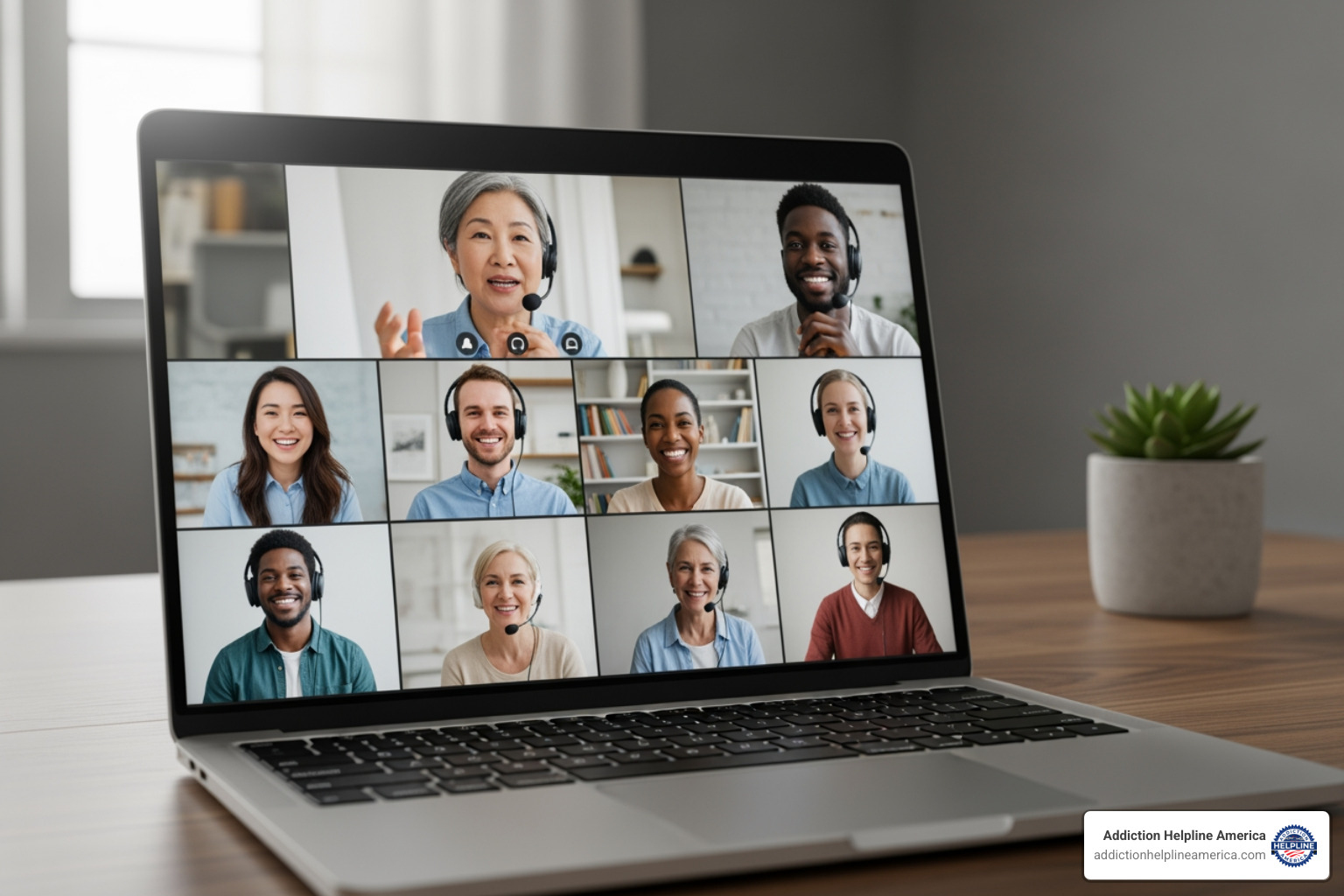 laptop screen showing a virtual support group meeting - support for sobriety laptop screen showing a virtual support group meeting - support for sobriety