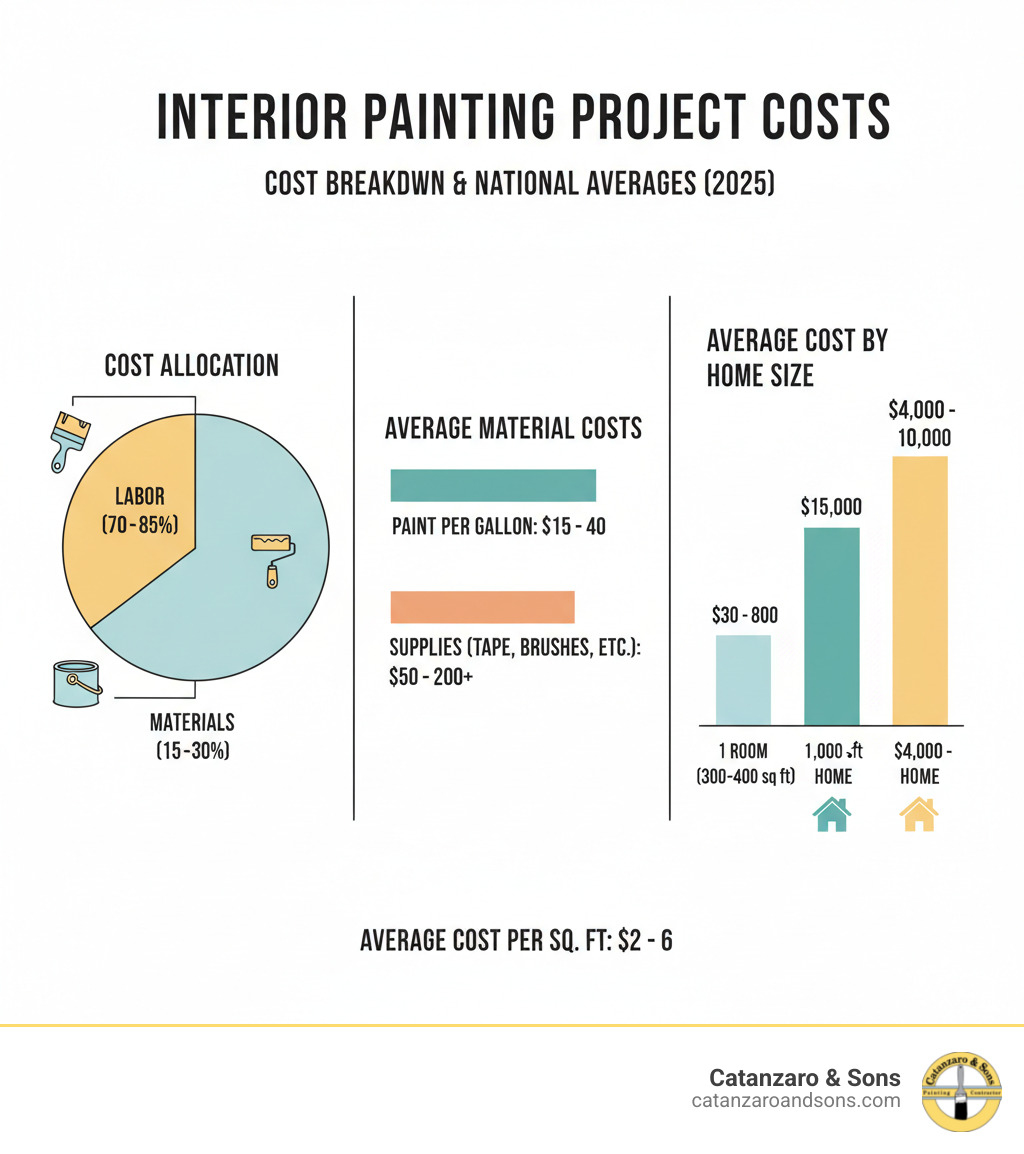 infographic showing cost breakdown of interior painting projects including labor percentage, material costs, and average costs by home size with visual pie charts and bar graphs - average cost of indoor painting infographic infographic showing cost breakdown of interior painting projects including labor percentage, material costs, and average costs by home size with visual pie charts and bar graphs - average cost of indoor painting infographic