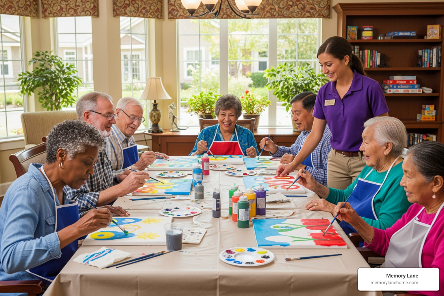seniors enjoying a social activity like painting or gardening - assisted living mi