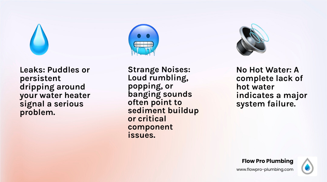 infographic showing three warning signs of water heater emergencies: a puddle indicating leaks, a crossed-out shower head indicating no hot water, and sound waves indicating strange noises - emergency water heaters in oakley, ca infographic 3_facts_emoji_light-gradient infographic showing three warning signs of water heater emergencies: a puddle indicating leaks, a crossed-out shower head indicating no hot water, and sound waves indicating strange noises - emergency water heaters in oakley, ca infographic 3_facts_emoji_light-gradient