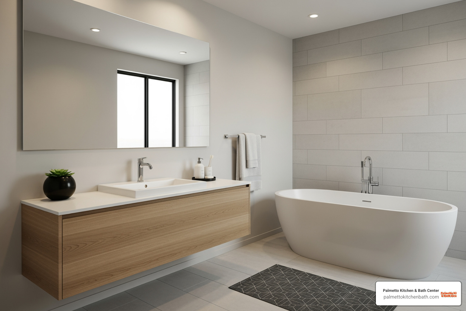 mid-range bathroom with clean lines and modern fixtures - bathroom remodel estimates