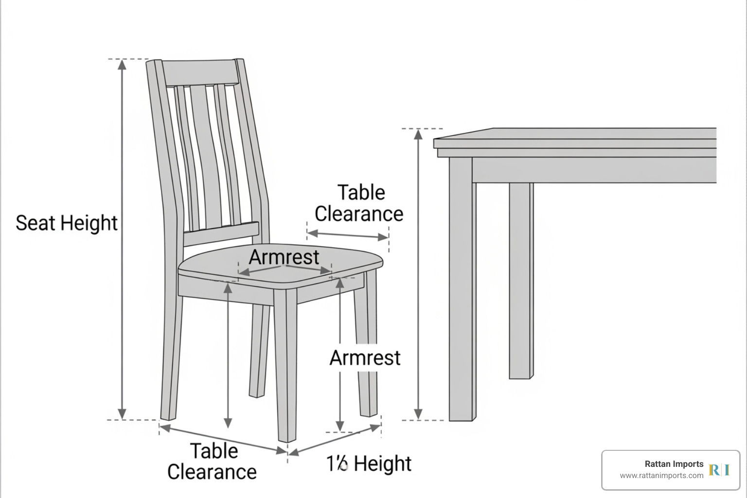 Diagram showing how to measure dining chair and table clearance - blue dining arm chairs Diagram showing how to measure dining chair and table clearance - blue dining arm chairs