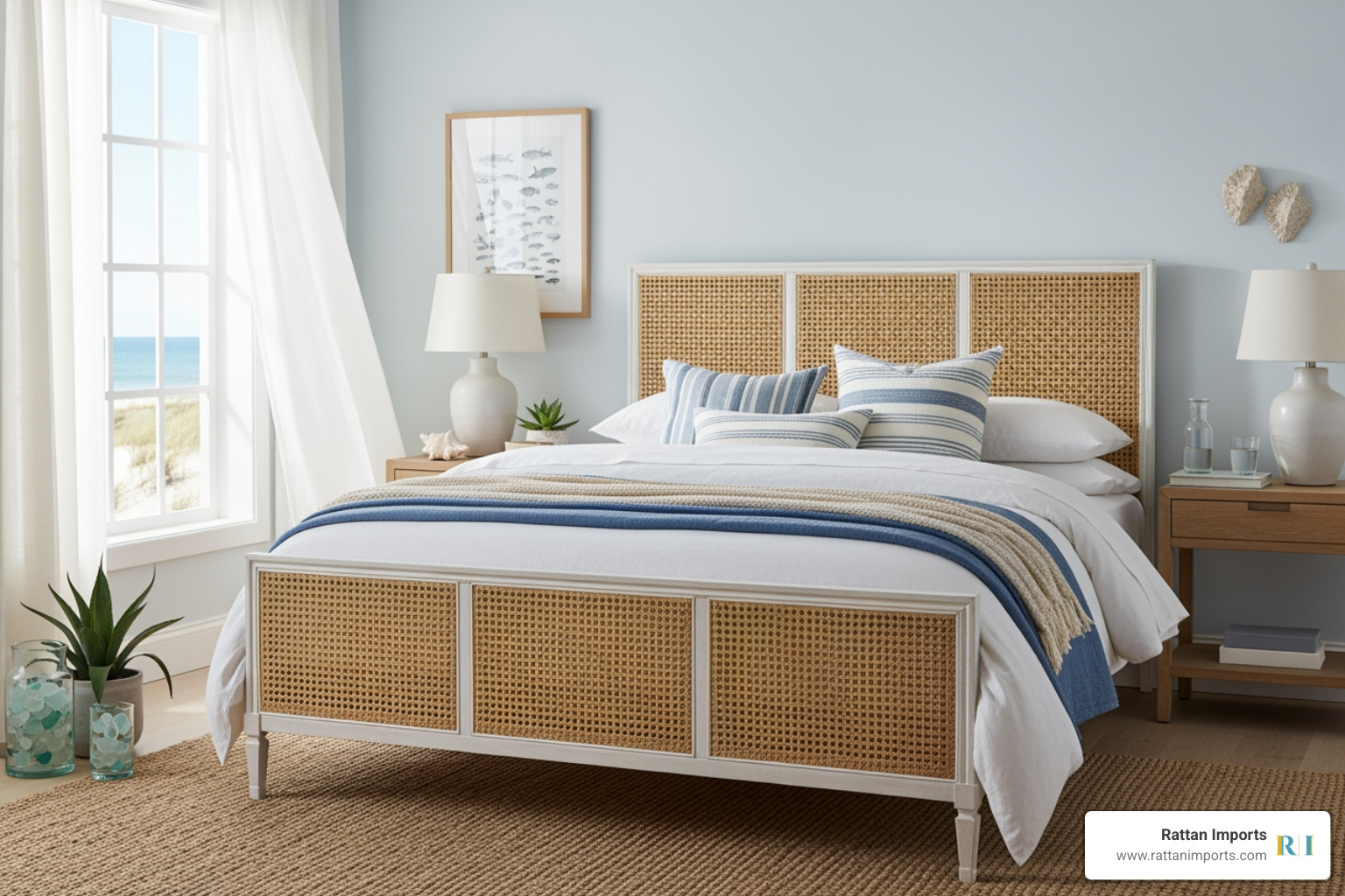 cane panel bed - Coastal bedroom furniture