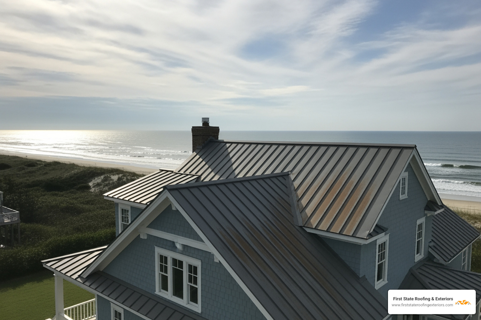 metal roof on a coastal Delaware home with the ocean in the background - metal roofing delaware metal roof on a coastal Delaware home with the ocean in the background - metal roofing delaware