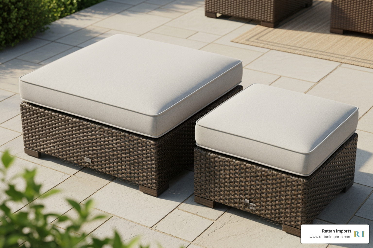 Two Grand Traverse ottoman sizes side-by-side - lloyd flanders grand traverse ottoman