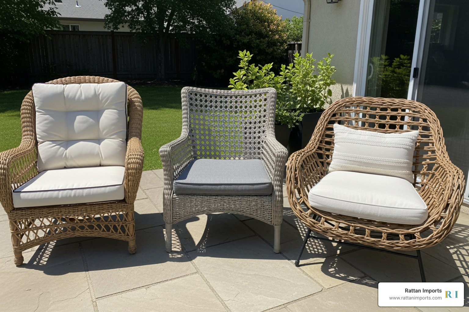 three different styles of wicker lounge chairs side-by-side - pool lounge chairs wicker