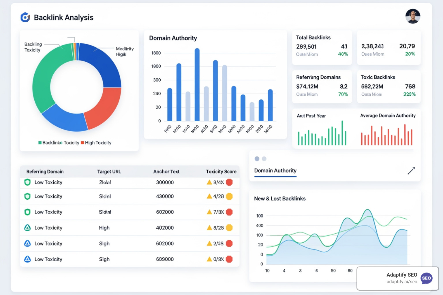 Backlink audit tool dashboard - identify bad backlinks