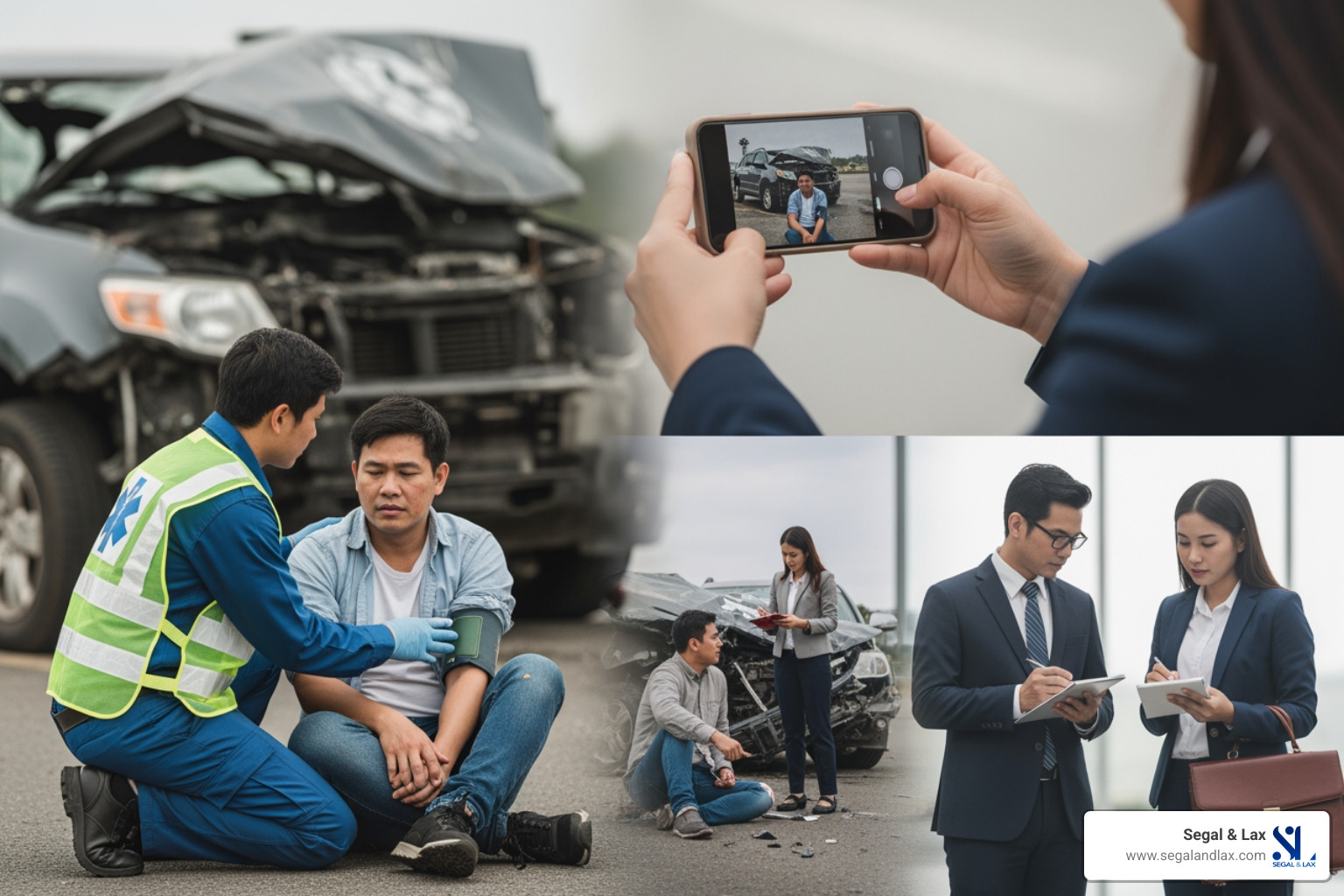 Infographic showing immediate post-accident steps: 1. Get medical attention and document all injuries, 2. Report incident to police or property owner, 3. Take photos and gather witness information, 4. Contact a personal injury lawyer before speaking to insurance companies, 5. Keep records of all medical treatment and expenses - Park Slope injury lawyer Infographic showing immediate post-accident steps: 1. Get medical attention and document all injuries, 2. Report incident to police or property owner, 3. Take photos and gather witness information, 4. Contact a personal injury lawyer before speaking to insurance companies, 5. Keep records of all medical treatment and expenses - Park Slope injury lawyer