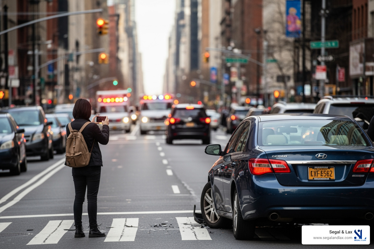Infographic showing 5 immediate steps after a car accident in New York: 1. Ensure safety and call 911 if anyone is injured, 2. Call police to create an official report even for minor accidents, 3. Take photos of vehicles, injuries, and the scene while gathering witness contact information, 4. Seek medical attention immediately even if you feel fine, 5. Contact a car accident lawyer before speaking to insurance companies - lawyer for auto accident near me Infographic showing 5 immediate steps after a car accident in New York: 1. Ensure safety and call 911 if anyone is injured, 2. Call police to create an official report even for minor accidents, 3. Take photos of vehicles, injuries, and the scene while gathering witness contact information, 4. Seek medical attention immediately even if you feel fine, 5. Contact a car accident lawyer before speaking to insurance companies - lawyer for auto accident near me