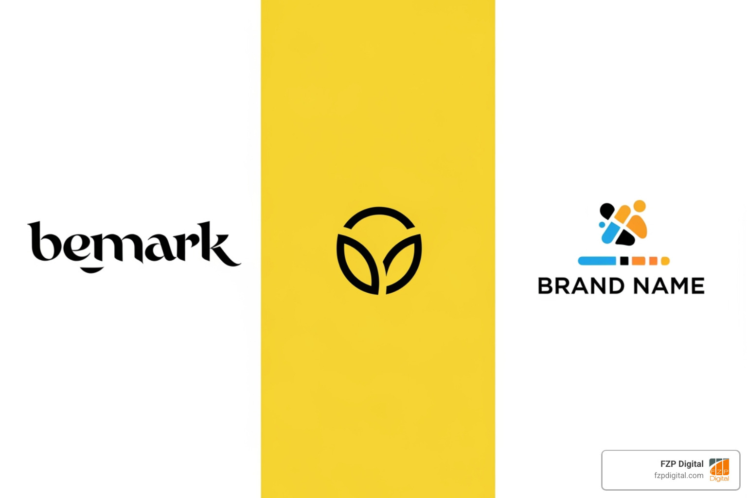 Different logo types: a wordmark (e.g., "Google"), a symbol (e.g., an apple silhouette), and a combination mark (e.g., a stylized initial with text below). Each example is clean and professionally rendered. - branding design Different logo types: a wordmark (e.g., "Google"), a symbol (e.g., an apple silhouette), and a combination mark (e.g., a stylized initial with text below). Each example is clean and professionally rendered. - branding design