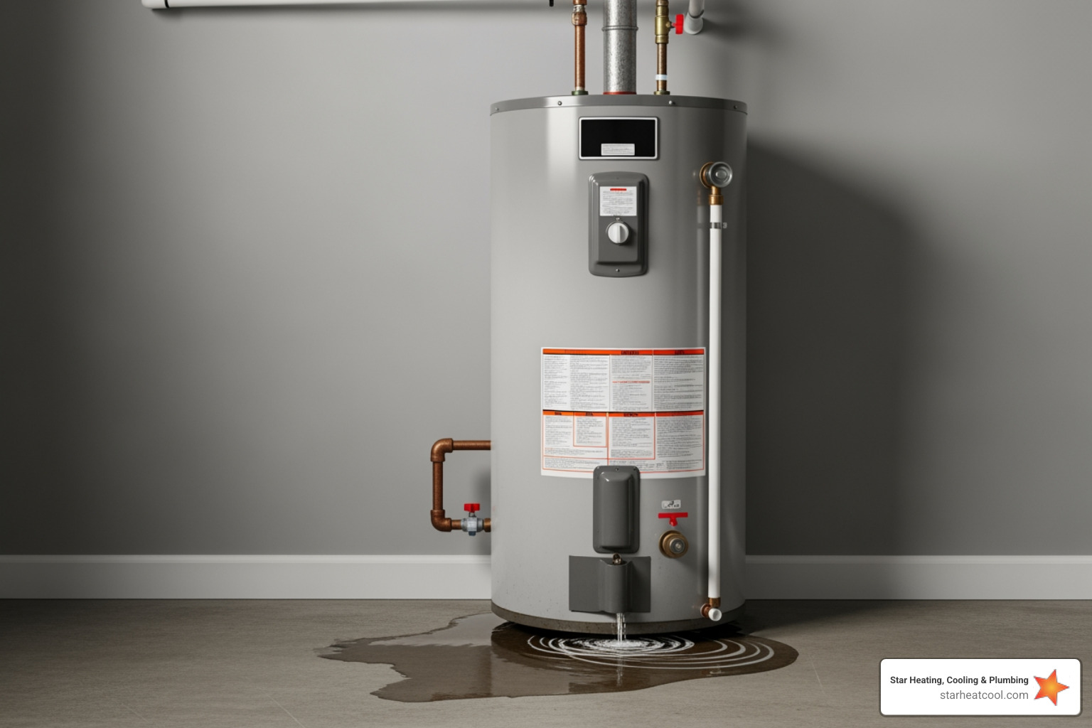 Infographic showing the top 5 signs your water heater needs attention: 1) No hot water or inconsistent temperatures, 2) Visible leaks or pooling water around the unit, 3) Rusty or discolored water from taps, 4) Strange rumbling, popping, or banging noises, 5) Unit is 10+ years old with rising energy bills - water heater repair in fishers, in