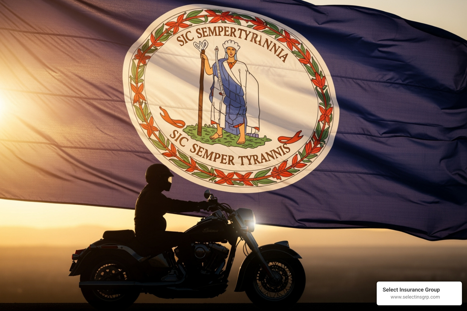 Virginia state flag with motorcycle silhouette - best motorcycle insurance virginia