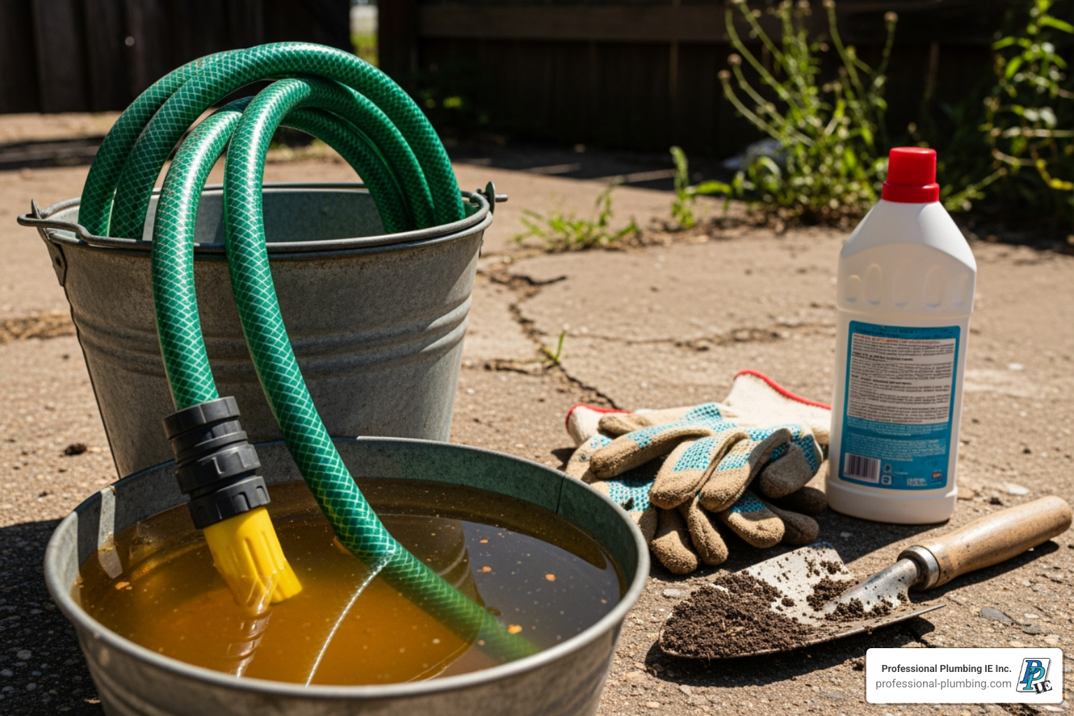 illustrating a cross-connection, like a hose in a bucket of chemicals - Backflow prevention testing illustrating a cross-connection, like a hose in a bucket of chemicals - Backflow prevention testing