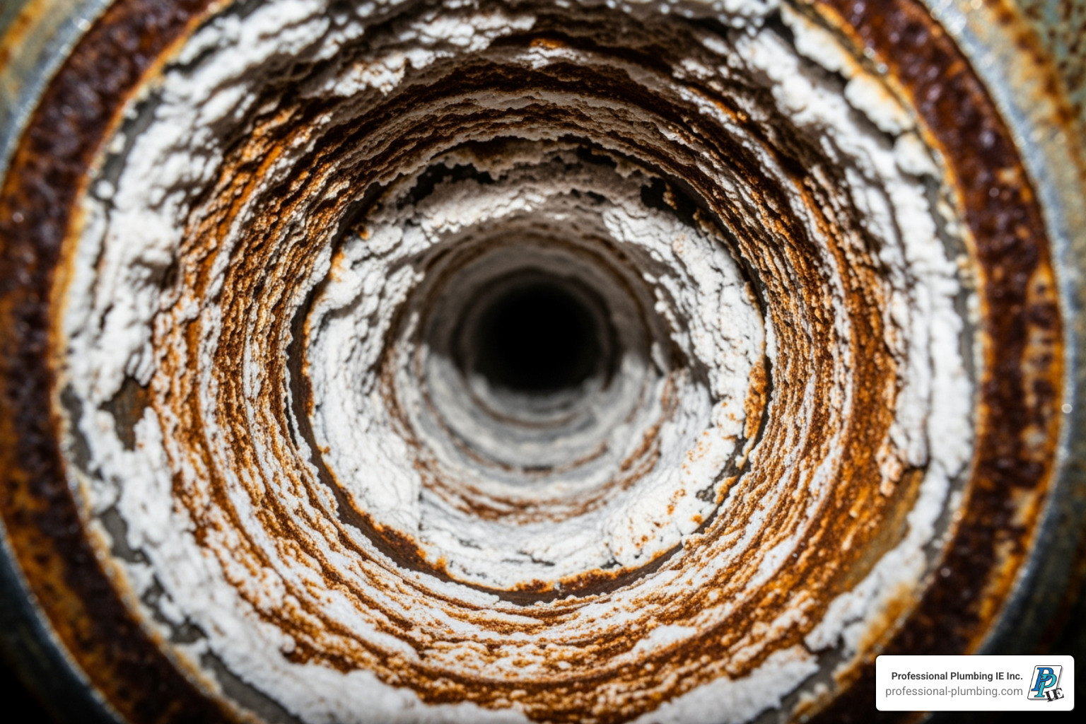 pipe interior clogged with hard water scale - plumbing maintenance Riverside