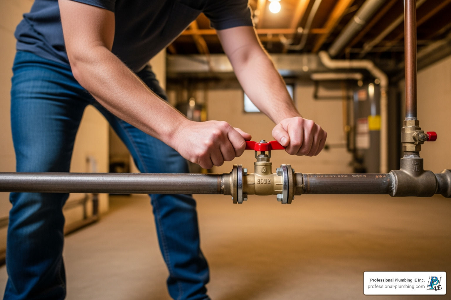 homeowner shutting off the main water valve - emergency plumbing repair riverside homeowner shutting off the main water valve - emergency plumbing repair riverside