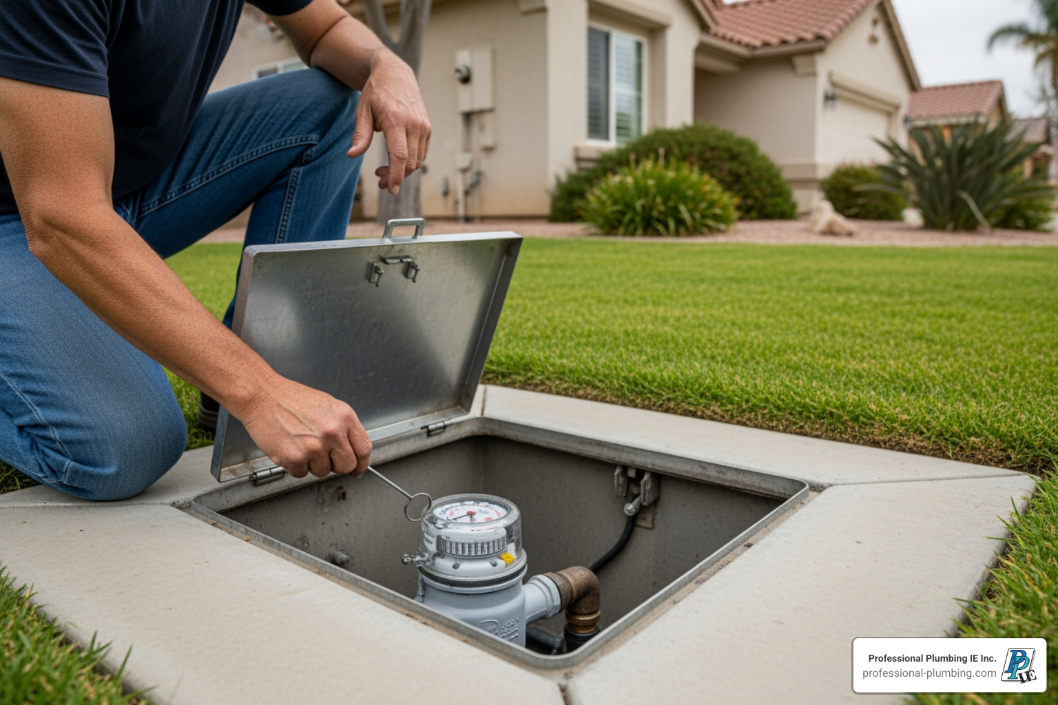 person checking their home's water meter - leak detection riverside person checking their home's water meter - leak detection riverside