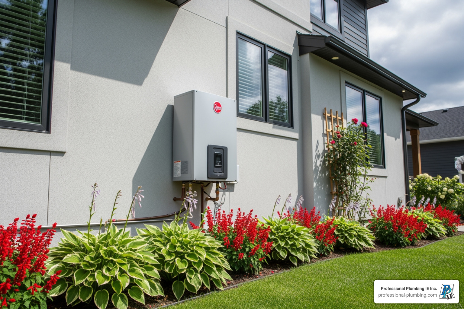 Rheem tankless water heater installed outdoors - best instantaneous hot water system Rheem tankless water heater installed outdoors - best instantaneous hot water system