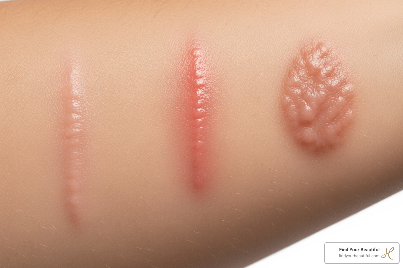 Comparison of normal, hypertrophic, and keloid scars - breast augmentation scars Comparison of normal, hypertrophic, and keloid scars - breast augmentation scars