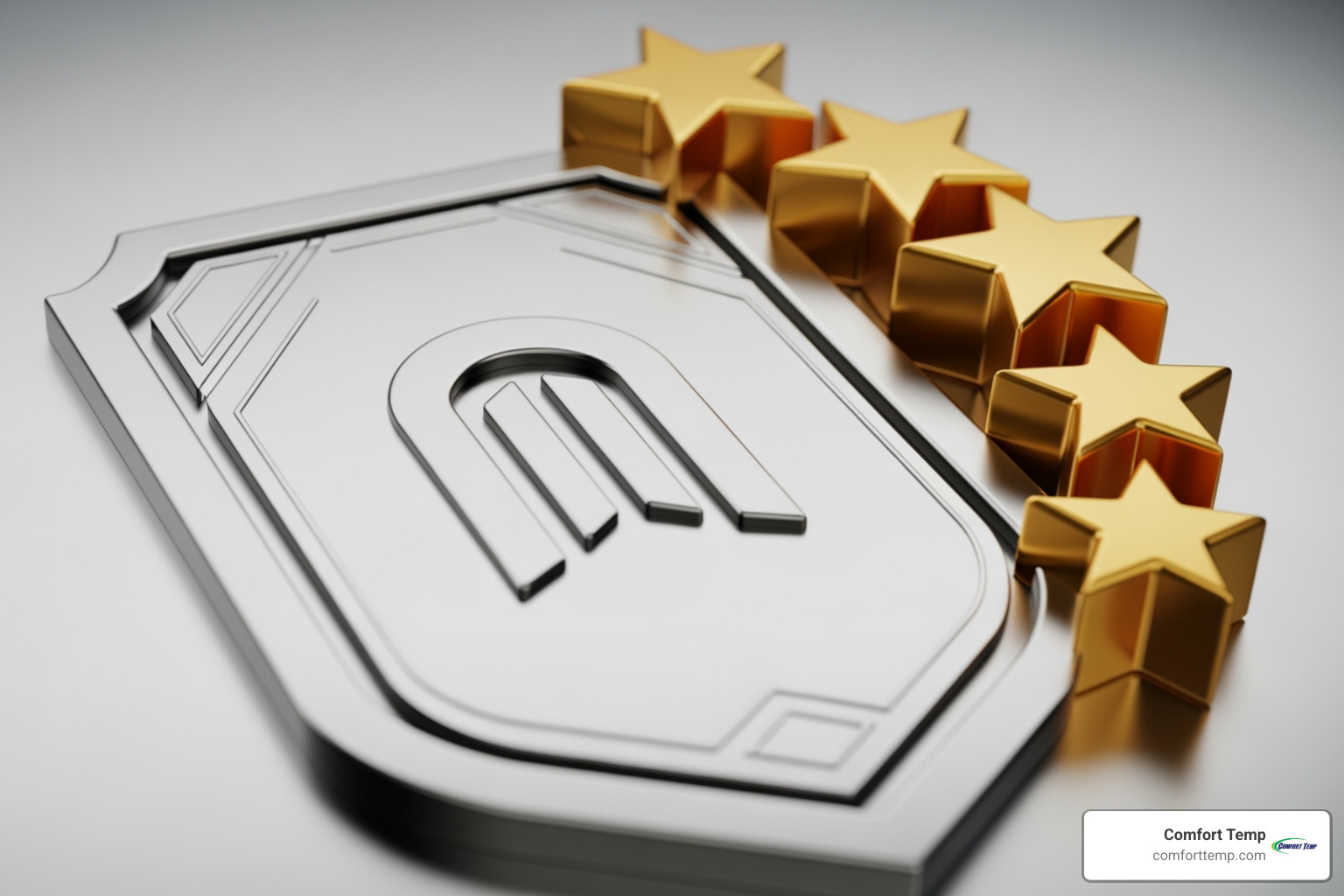 Technician's NATE certification badge and a company's high customer satisfaction rating - Jacksonville heating company Technician's NATE certification badge and a company's high customer satisfaction rating - Jacksonville heating company