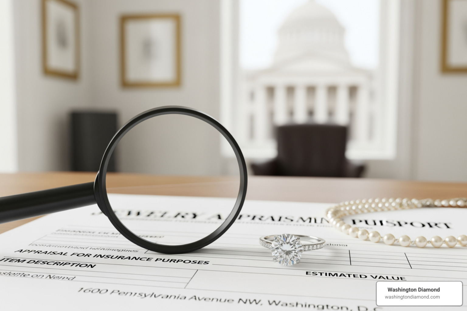 formal appraisal document next to a piece of heirloom jewelry - Jewelry appraisal Washington DC
