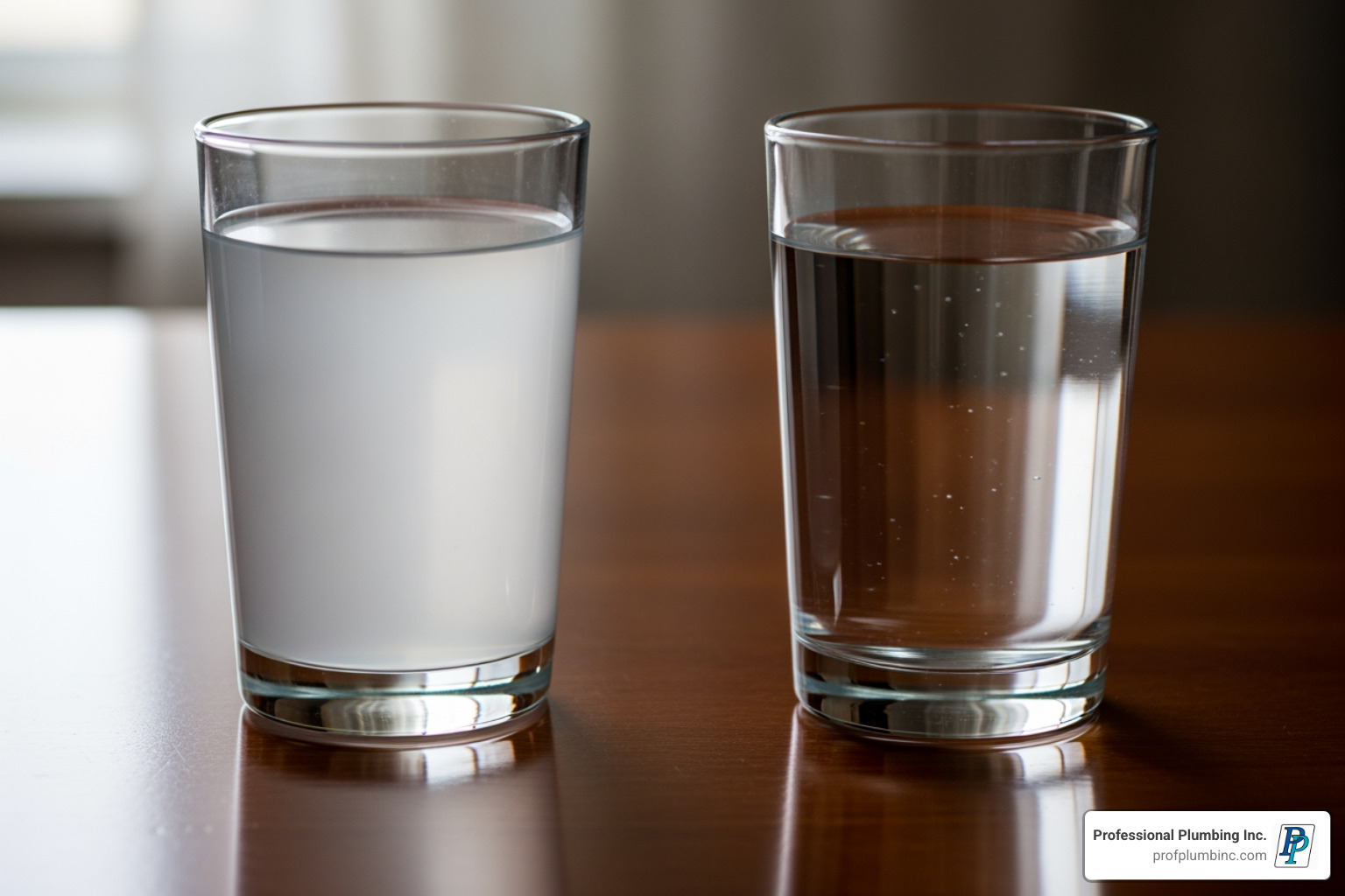 Cloudy glass of water next to a clear glass - Water filtration Huntington Beach Cloudy glass of water next to a clear glass - Water filtration Huntington Beach