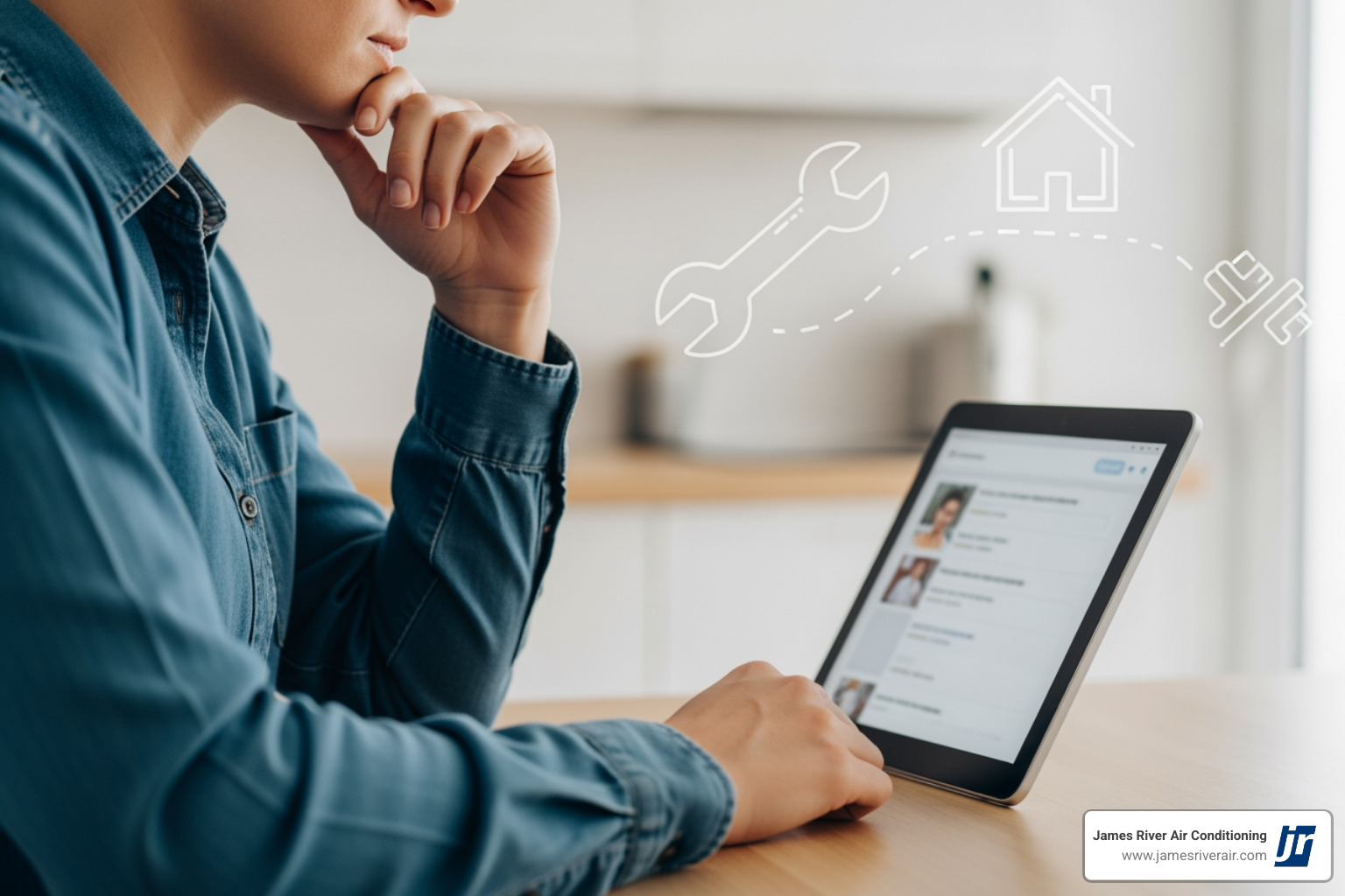 Step-by-step infographic showing the process of finding a certified plumber in Powhatan: 1) Search online directories and local listings, 2) Verify Virginia DPOR license, 3) Check insurance and bonding, 4) Read customer reviews, 5) Request quotes and ask about repiping experience, 6) Confirm warranty and permit handling - "I need to repipe my bathroom. How can I find a certified plumbing technician in Powhatan, VA?"