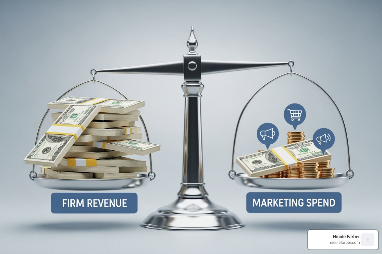 a scale balancing firm revenue and marketing spend - Attorney marketing budget