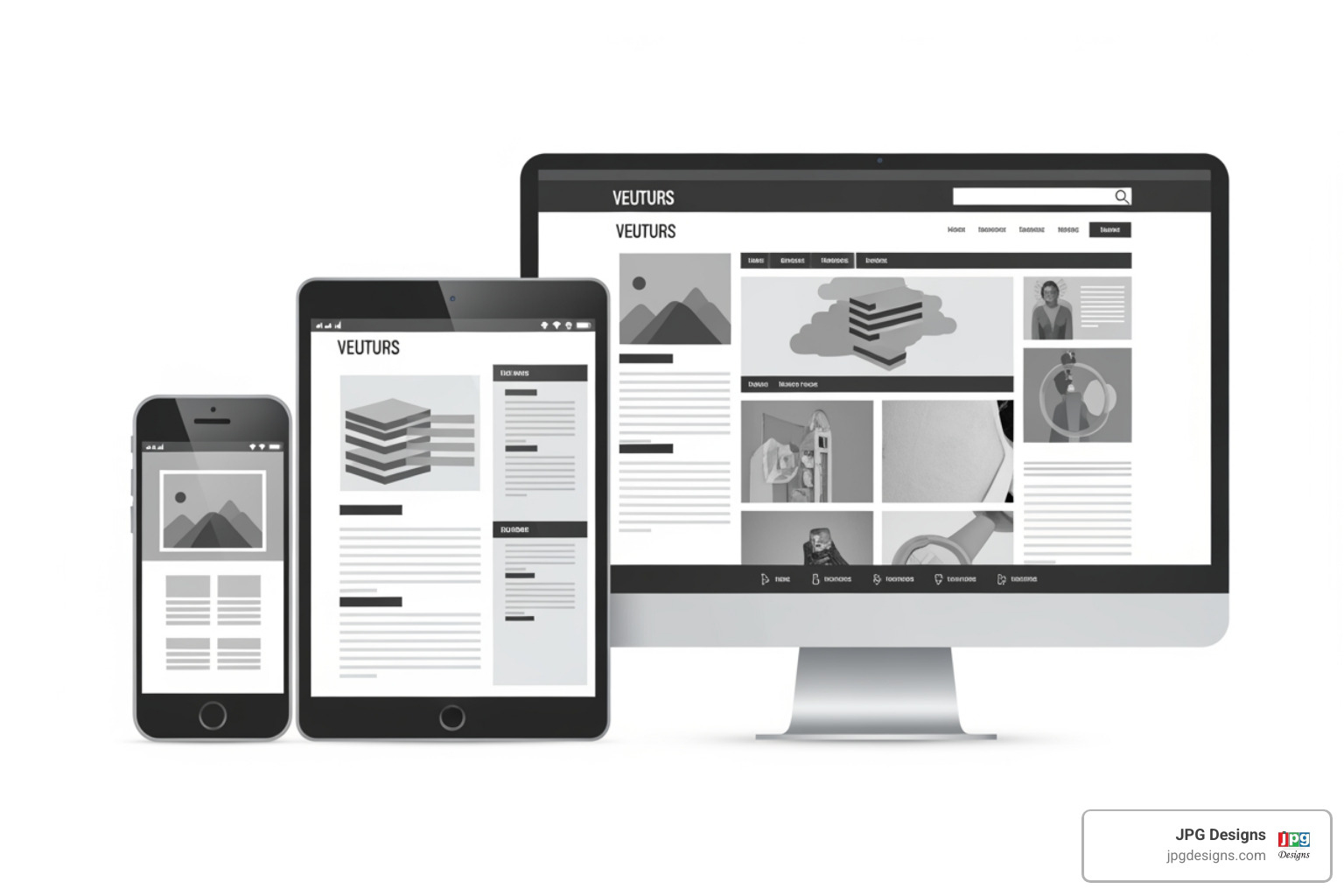 Illustration of starting web design with a small mobile screen, then expanding and adding features for tablet and desktop views - what is mobile first web design