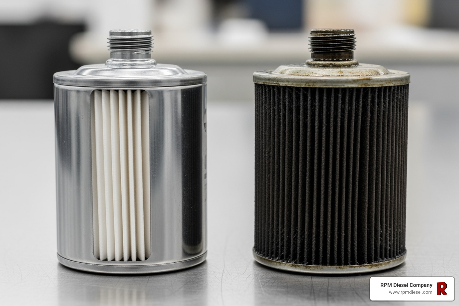 clogged diesel fuel filter compared to a new one - diesel engine starting problems