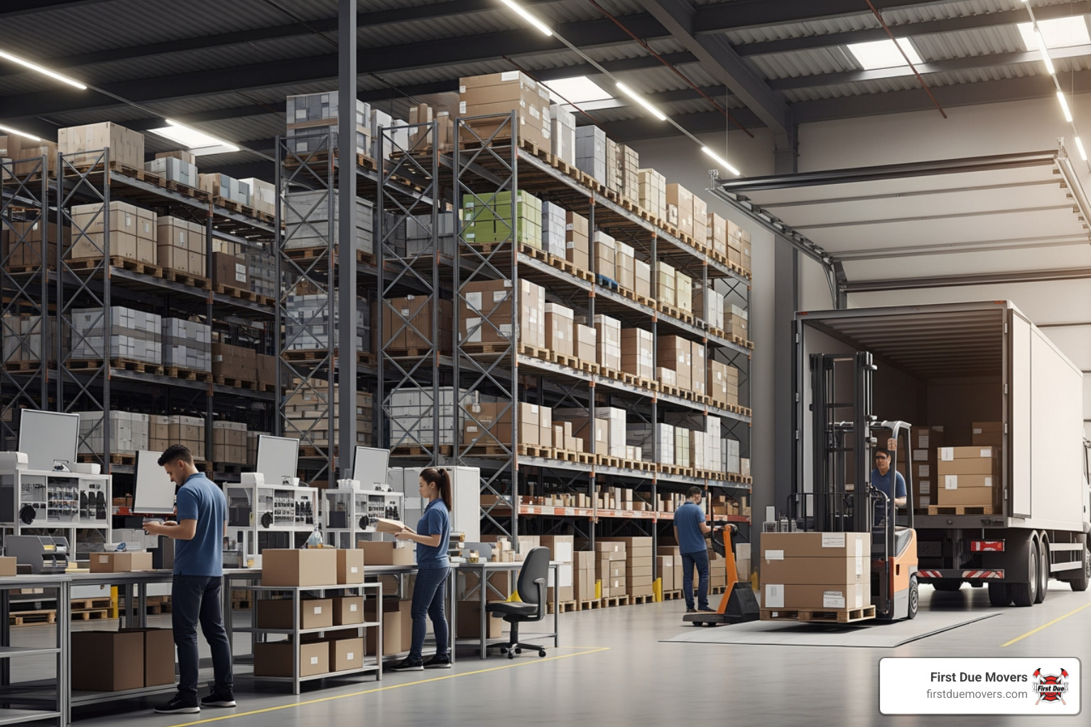 Infographic showing the complete 3PL logistics process: Step 1 - Receiving and inspection of inventory at warehouse, Step 2 - Secure climate-controlled storage and inventory management, Step 3 - Order processing and careful picking and packing, Step 4 - Freight transportation via FTL or LTL shipping, Step 5 - Final mile delivery to customer's door with white glove service options - best first due logistics in seattle, wa Infographic showing the complete 3PL logistics process: Step 1 - Receiving and inspection of inventory at warehouse, Step 2 - Secure climate-controlled storage and inventory management, Step 3 - Order processing and careful picking and packing, Step 4 - Freight transportation via FTL or LTL shipping, Step 5 - Final mile delivery to customer's door with white glove service options - best first due logistics in seattle, wa